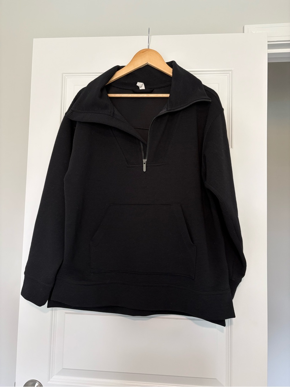 Zella Women's Ribbed Black Quarter-Zip Sweat Shirt Medium Casual Yoga Gym Wear